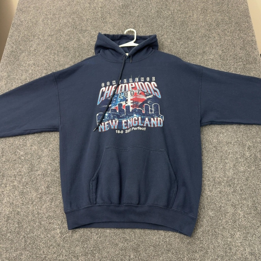 New England Patriots Gildan Hoodie Mens XL Navy Cotton Poly Graphic Sporty